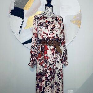 H&M Floral Long Sleeve Midi Dress with Smocking  - Size Medium